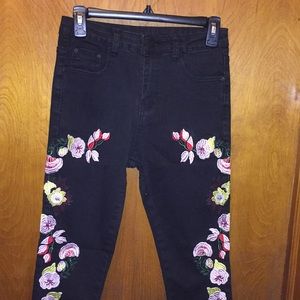 Floral Black Jeans